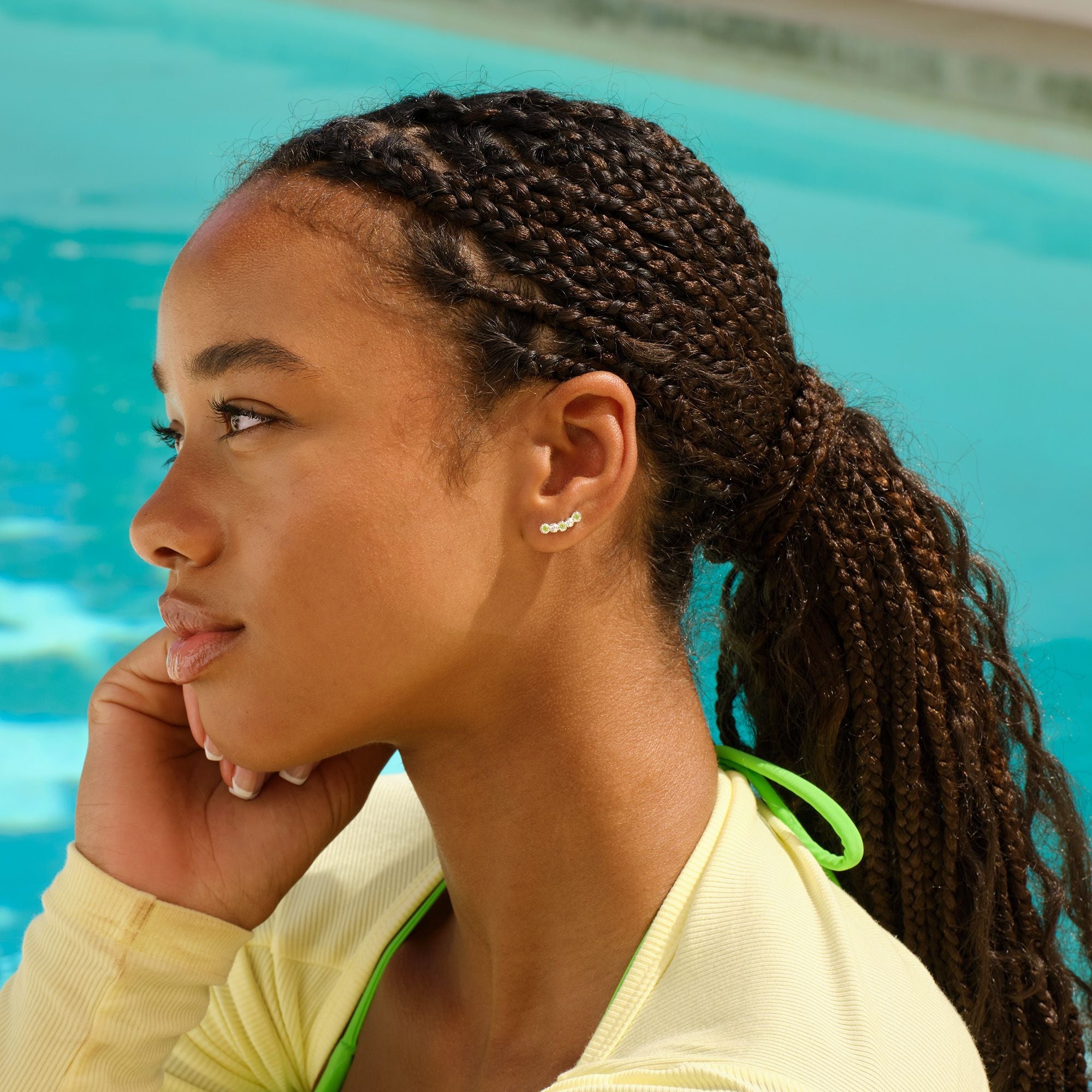 Rounded Gem Dots Earclimbers - Right ear